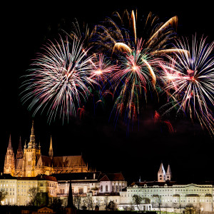 View of New Year Fireworks over Prague Castle